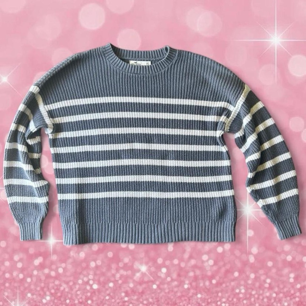 Hollister Striped Blue and White Sweater